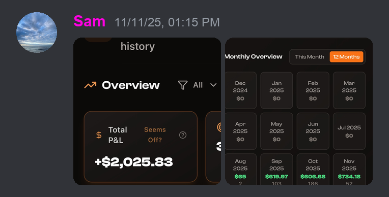 Member profit screenshot