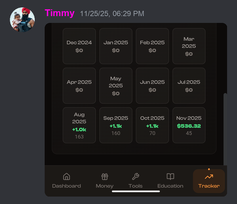 Member profit screenshot
